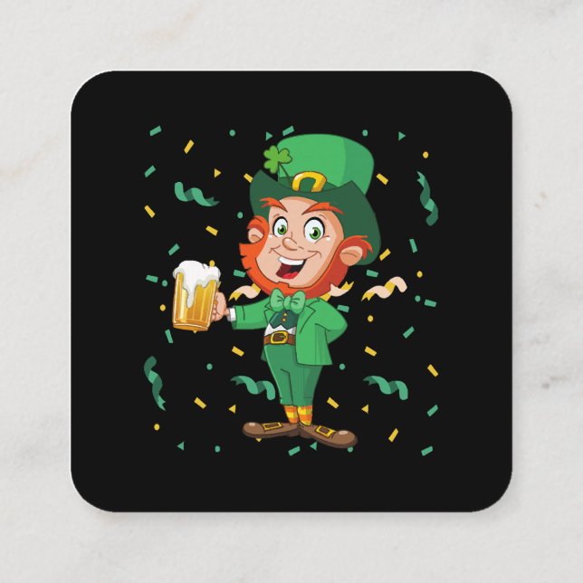Leprechaun Drinking Beer St. Patrick's Day Square Business Card (Back)