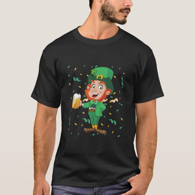 Leprechaun Drinking Beer St. Patrick's Day T-Shirt (Front)