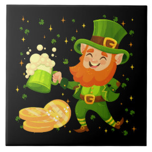 Leprechaun Drinking Beer St. Patrick's Day Tile