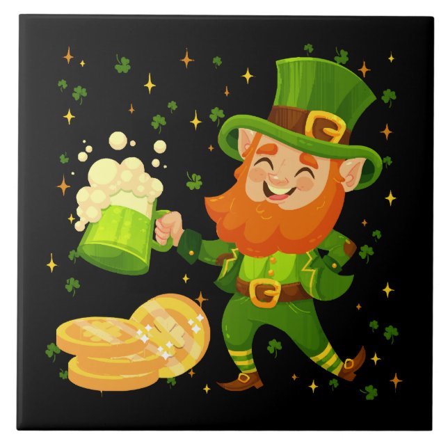 Leprechaun Drinking Beer St. Patrick's Day Tile (Front)