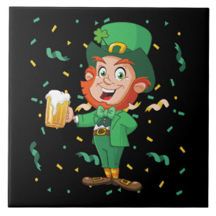 Leprechaun Drinking Beer St. Patrick's Day Tile