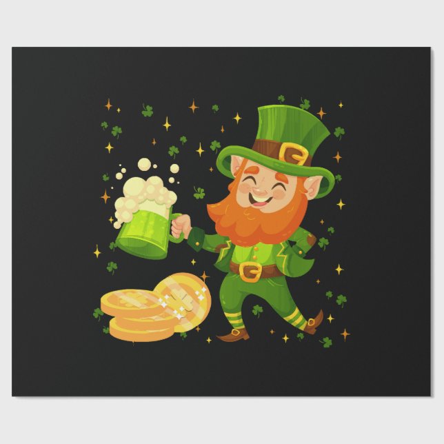 Leprechaun Drinking Beer St. Patrick's Day Wrapping Paper (Flat)
