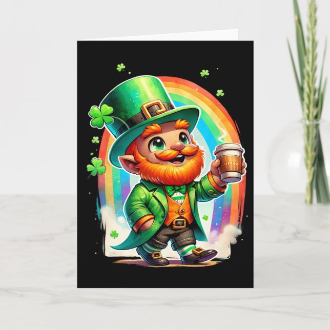 Leprechaun Drinking Coffee Irish St Patrick's Day  Card (Front)
