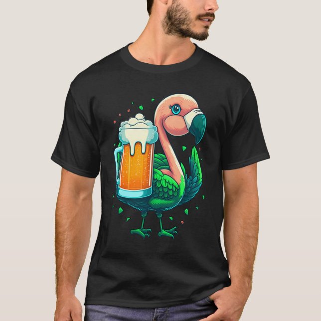 Leprechaun Flamingo Beer Irish Flamingo St Patrick T-Shirt (Front)