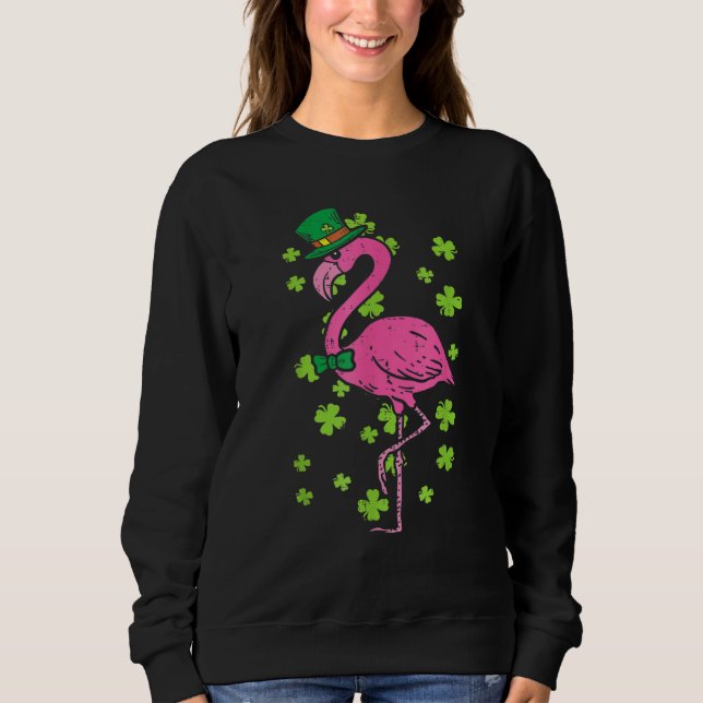 Leprechaun Flamingo Shamrock St Patricks Day Anima Sweatshirt (Front)
