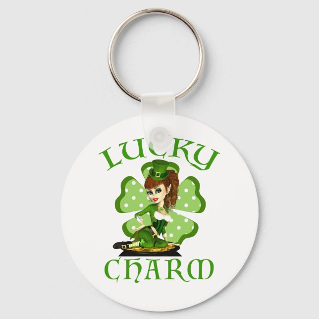 Leprechaun Girl Lucky Charm Keychain (Front)