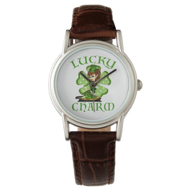 Leprechaun Girl Lucky Charm Wrist Watch (Front)