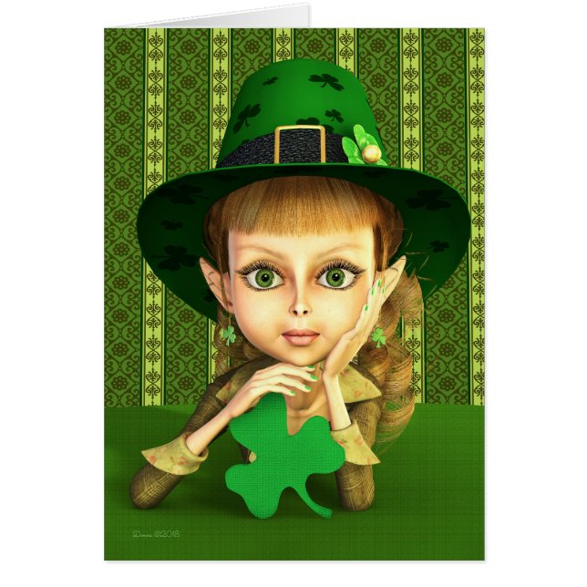 Leprechaun Girl Shamrock St. Patrick's Day Card (Front)