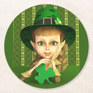 Leprechaun Girl St. Patrick's Day Paper Coasters