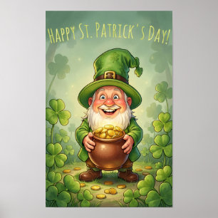 Leprechaun Gnome Happy St. Patrick's Day Shamrock Poster