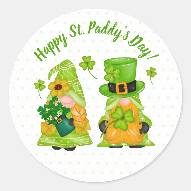 Leprechaun Gnome Shamrock Happy St. Paddy's Day Classic Round Sticker (Front)