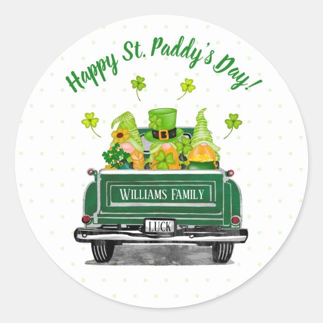 Leprechaun Gnome Shamrock Happy St. Paddy's Day Classic Round Sticker (Front)