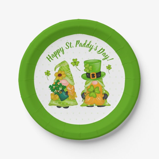 Leprechaun Gnome Shamrock Happy St. Paddy's Day Paper Plate (Front)