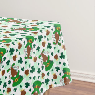 Leprechaun Gnomes with Clover and Pots of Gold Tablecloth