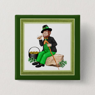 Leprechaun Gold 15 Cm Square Badge
