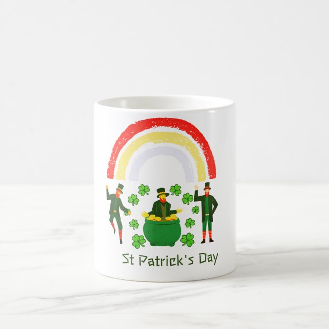 Leprechaun Gold pot Rainbow St Patrick's Day Coffee Mug (Center)