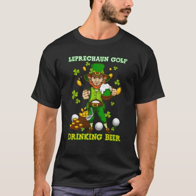 Leprechaun Golf Drinking Beer Saint Patricks Day M T-Shirt (Front)