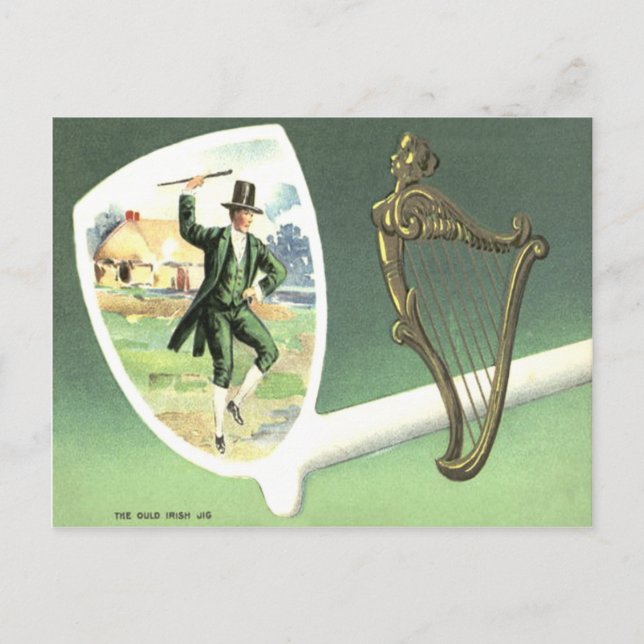 Leprechaun Harp of Erin Clay Pipe Jig Postcard (Front)