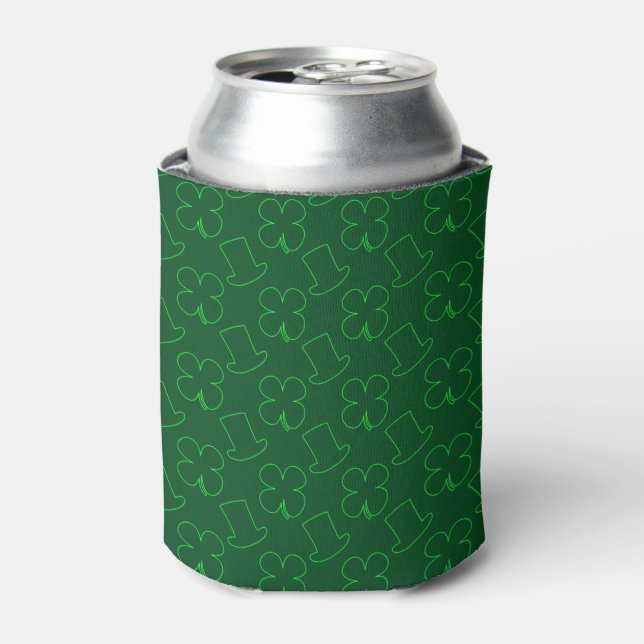 Leprechaun Hat and Clover Pattern Can Cooler (Can Front)