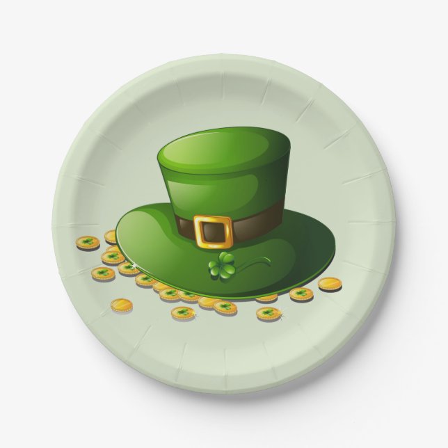 Leprechaun Hat and Gold Coins Paper Plate (Front)