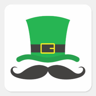 Leprechaun hat funny moustache St Patrick's day Square Sticker