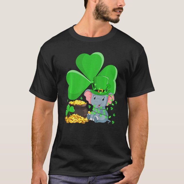 Leprechaun Hat Shamrock Leaf Elephant St Patrick S T-Shirt (Front)