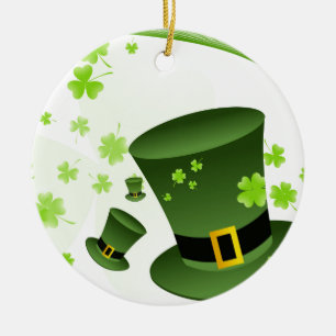 Leprechaun hats with 4 leaf clovers ceramic tree decoration