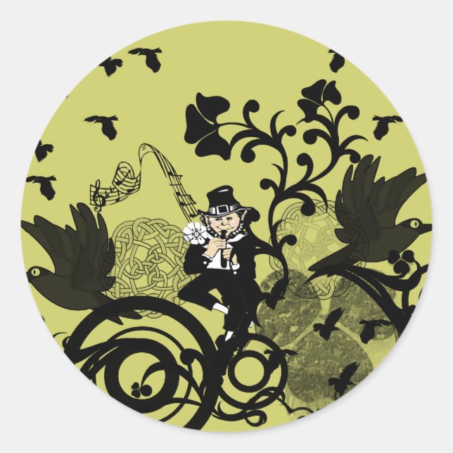 Leprechaun in Black Classic Round Sticker (Front)