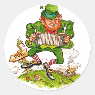 Leprechaun in Green, Happy Saint Patrick's Day Classic Round Sticker