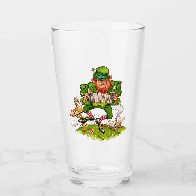 Leprechaun in Green, Happy Saint Patrick's Day Glass (Front)