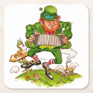 Leprechaun in Green, Happy Saint Patrick's Day Square Paper Coaster