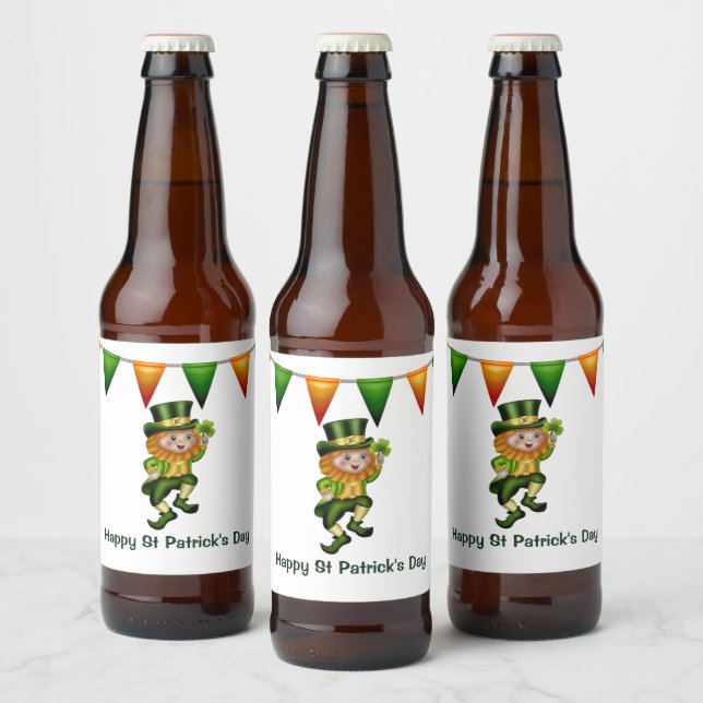 Leprechaun Irish beer St Patrick's Day party Beer Bottle Label (Bottles)