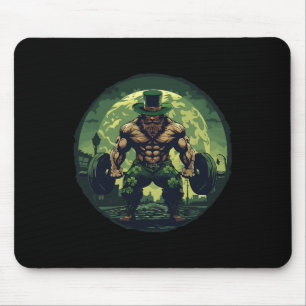 Leprechaun Lifting Weights Bodybuilding Gym St Pat Mouse Pad