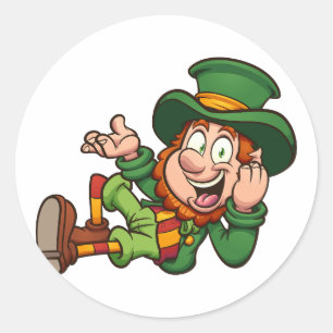leprechaun lying down cartoon classic round sticker