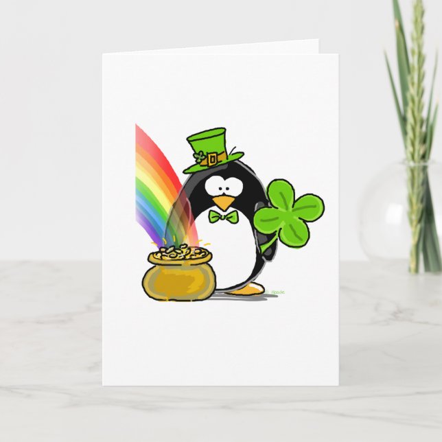 Leprechaun Penguin Card (Front)