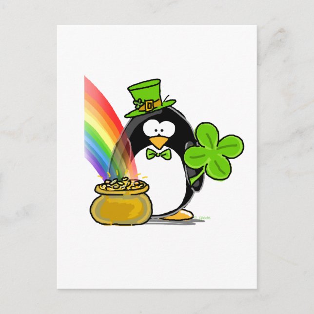 Leprechaun Penguin Postcard (Front)