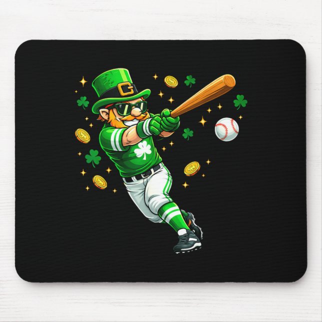 Leprechaun play baseball funny st patrick's day me mouse pad (Front)