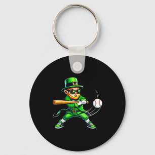 Leprechaun Playing Baseball St Patricks Day Sport Key Ring