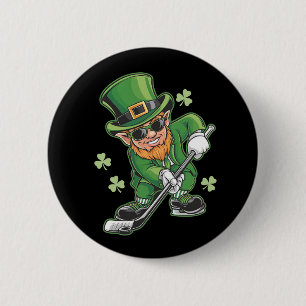 Leprechaun Playing Hockey St Patrick's Day Irish 6 Cm Round Badge