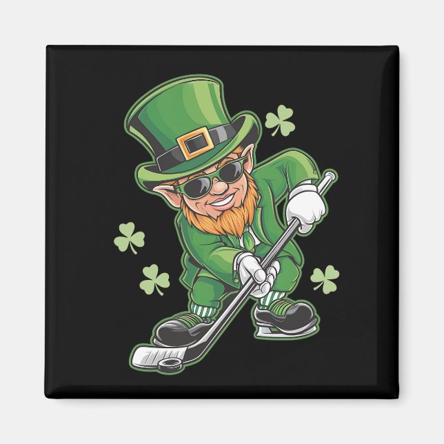 Leprechaun Playing Hockey St Patrick's Day Irish Magnet (Front)