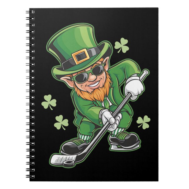 Leprechaun Playing Hockey St Patrick's Day Irish Notebook (Front)