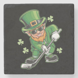 Leprechaun Playing Hockey St Patrick's Day Irish Stone Coaster