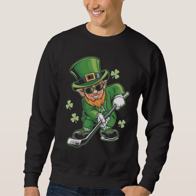 Leprechaun Playing Hockey St Patrick's Day Irish Sweatshirt (Front)