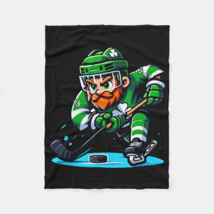 Leprechaun Playing Hockey St Patricks Day Sport  Fleece Blanket