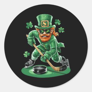 Leprechaun Playing Hockey St Patricks Day Sport Me Classic Round Sticker