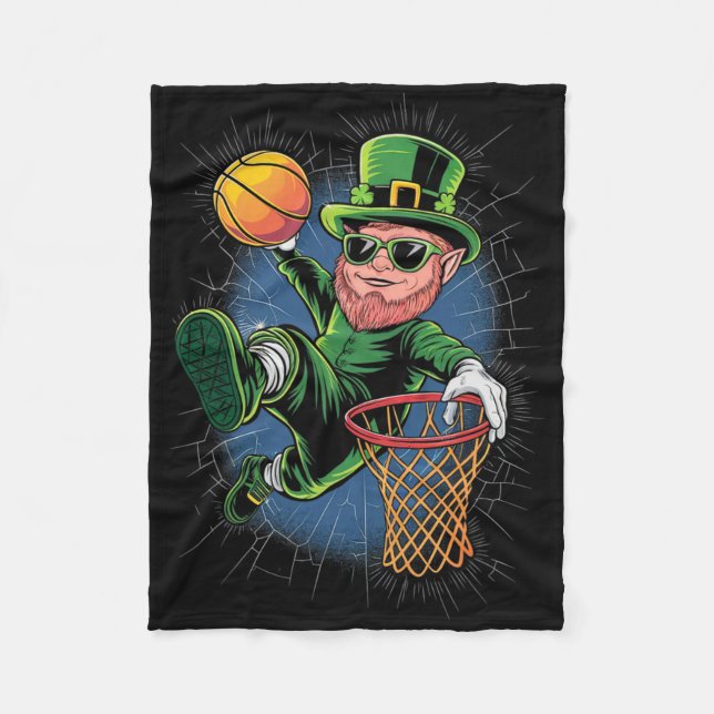 Leprechaun Playing Sketll St Patricks Day Men Yout Fleece Blanket (Front)
