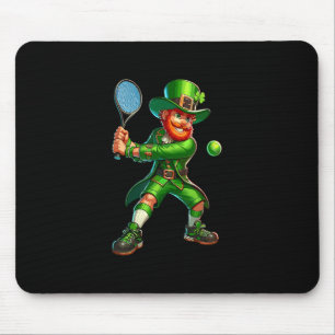 Leprechaun Playing Tennis Shamrock St Patricks Day Mouse Pad