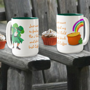 Leprechaun Pot o'Gold Rainbow Irish Coffee Two-Tone Coffee Mug