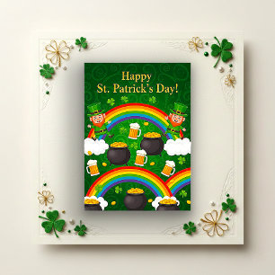 Leprechaun Rainbow Gold Pot Green Cartoon Card