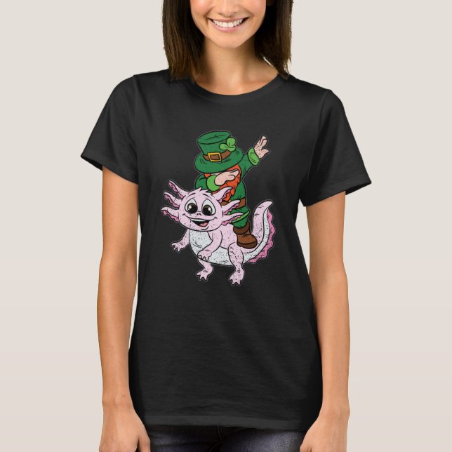 Leprechaun Riding Axolotl St Patricks Day Irish Sa T-Shirt (Front)